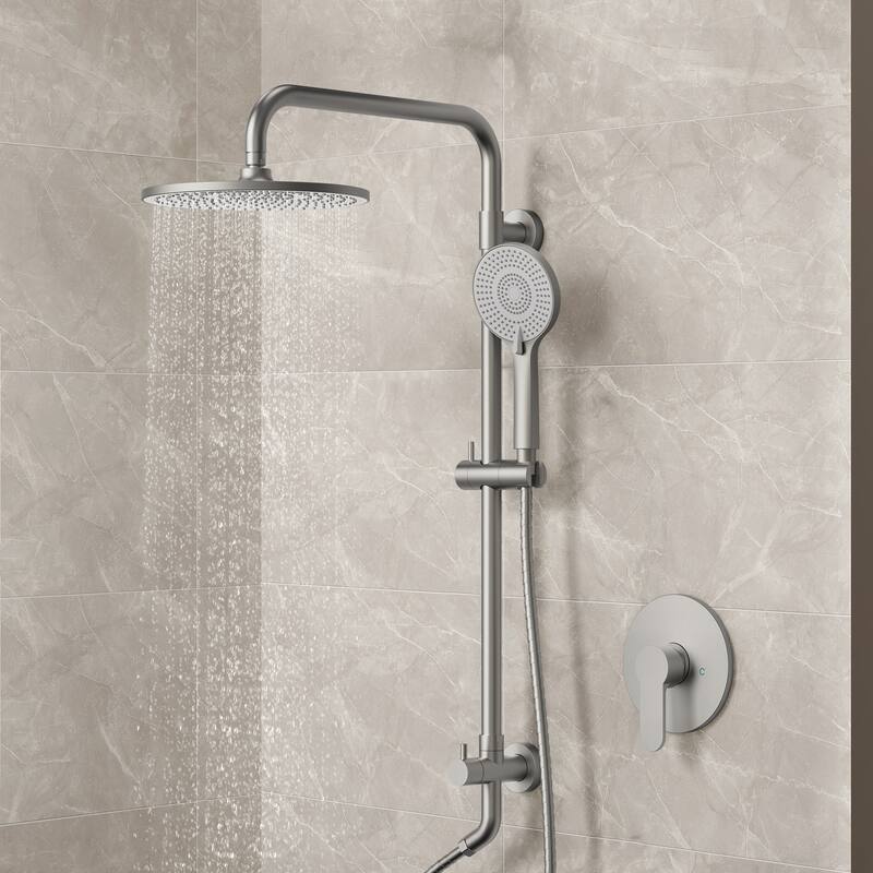Wall Mount Pressure-Balanced Shower System 10"Rainfall Shower Head with Slider Bar Handheld