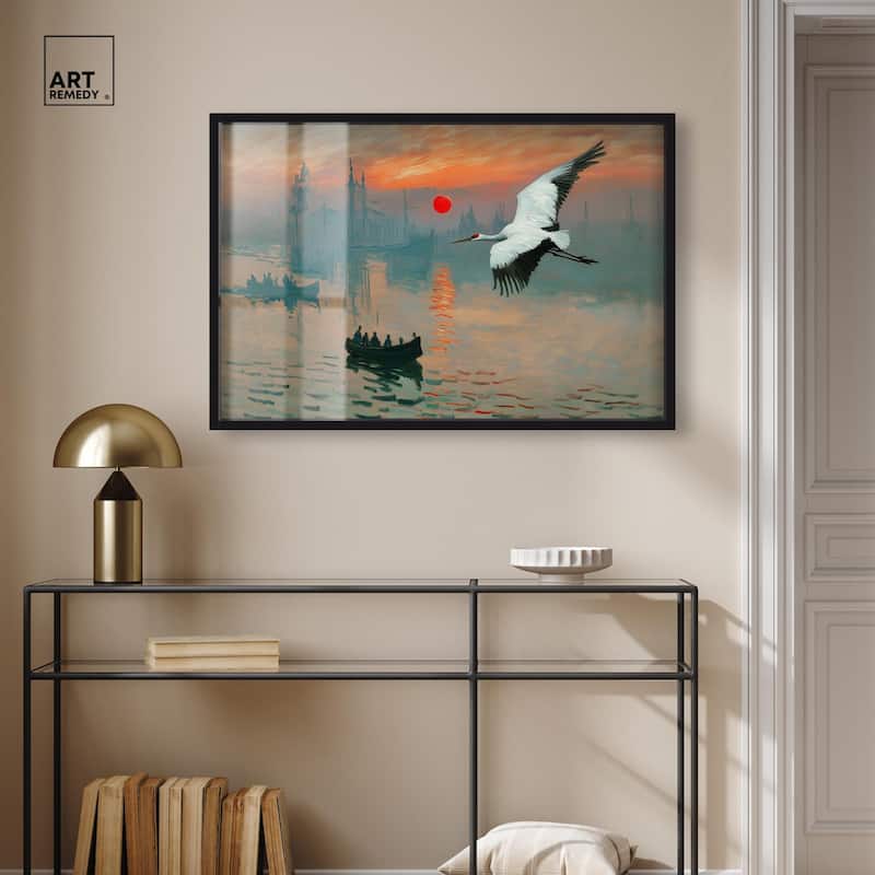 Crane Sunset Shadowbox by Art Remedy