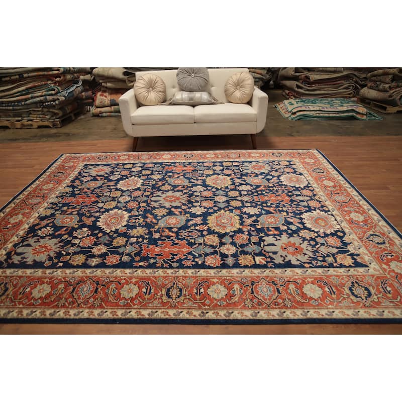 Hand Knotted Oriental 100% Wool Carpet Traditional All-Over Navy Blue & Blues Ziegler Area Rug - 9' 10'' X 8' 0''
