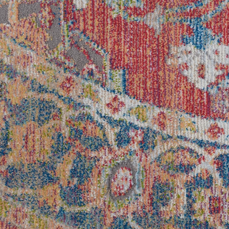 Fekor Power Loomed Distressed Geometric Floral Traditional Non Skid Area Rug By HomeRoots - 72' X '72' X '0.5