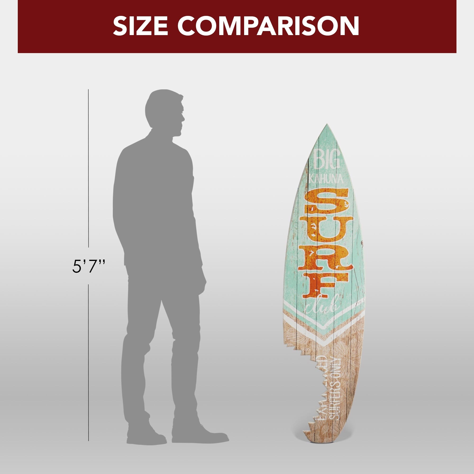 Big Kahuna Surf Club Shark Bite Wood Surfboard Plaque Wall Big Kahuna Surf Club Shark Bite Wood Surfboard Plaque Wall