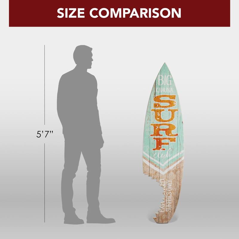 Big Kahuna Surf Club Shark Bite Wood Surfboard Plaque Wall Sign 60x15