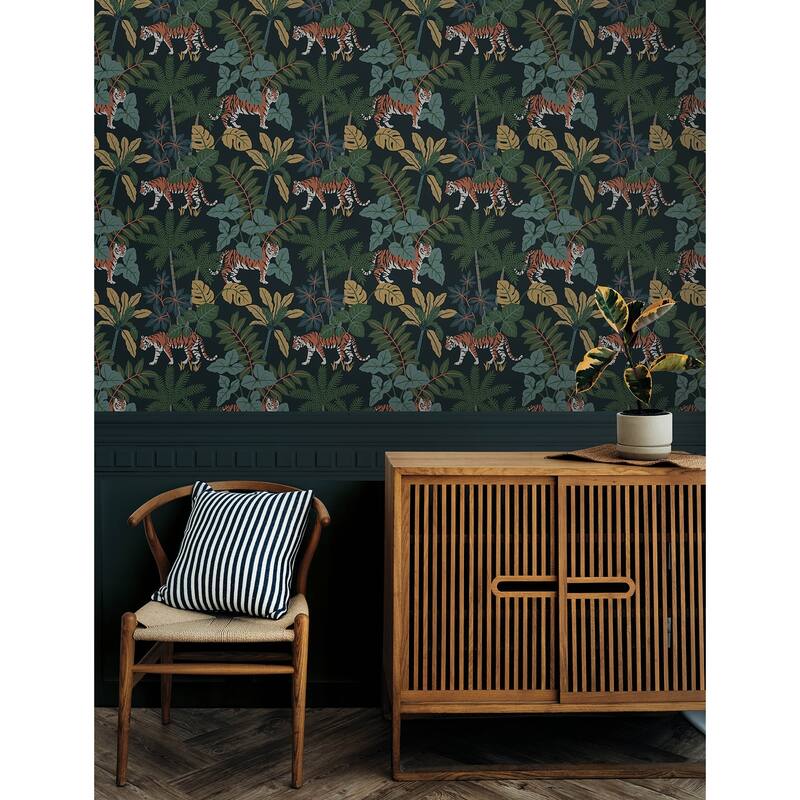 A-Street Prints Caspian Navy Jungle Prowl Wallpaper