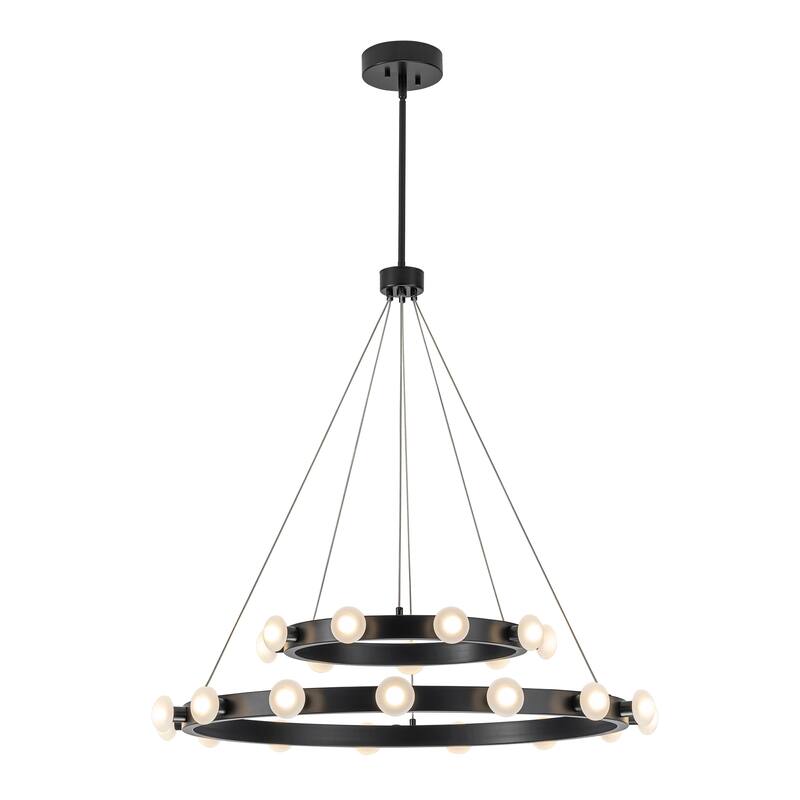 Rezz Black LED Wagon Wheel Two-Tier Round Large Chandelier - 33.86 in. W x 42.52 in. H x 33.86 in. D