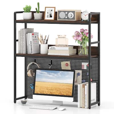 Gymax 2-Tier Countertop Desktop Bookshelf w/ Metal Pegboard 2