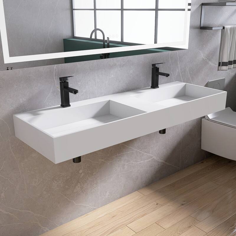 MEDUNJESS 54" Bathroom Sink Solid Surface Bathroom Vessel Sink - 54''