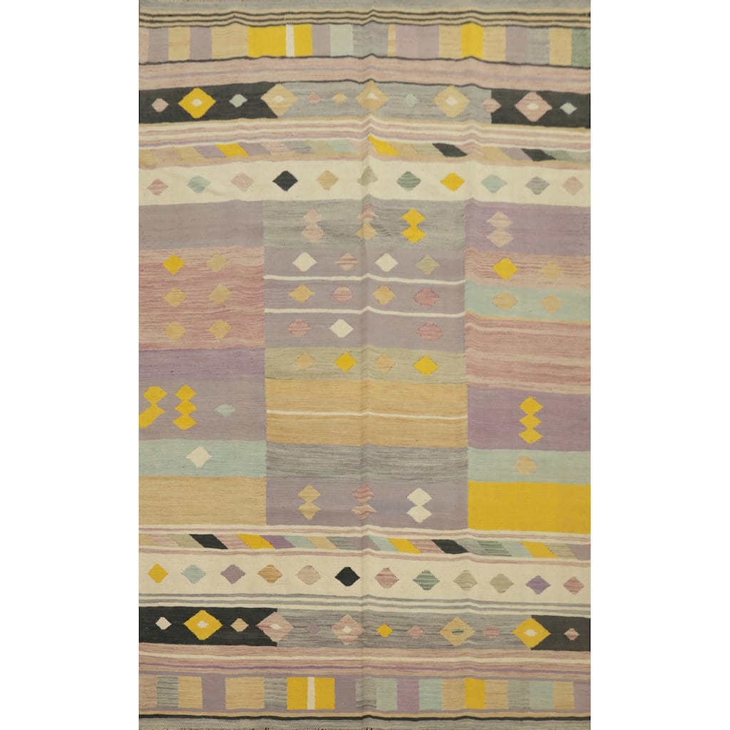 Hand Woven Oriental 100% Wool Carpet Southwestern Tribal Multi-Colored Kilim Area Rug - 9' 9'' X 6' 6''