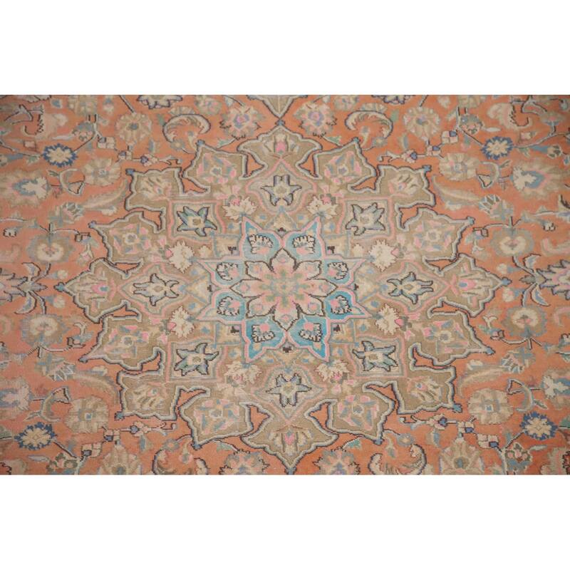 Hand Knotted Oriental 100% Wool Carpet Traditional Floral Oranges & Rust Mashad Area Rug - 11' 2'' X 8' 1''