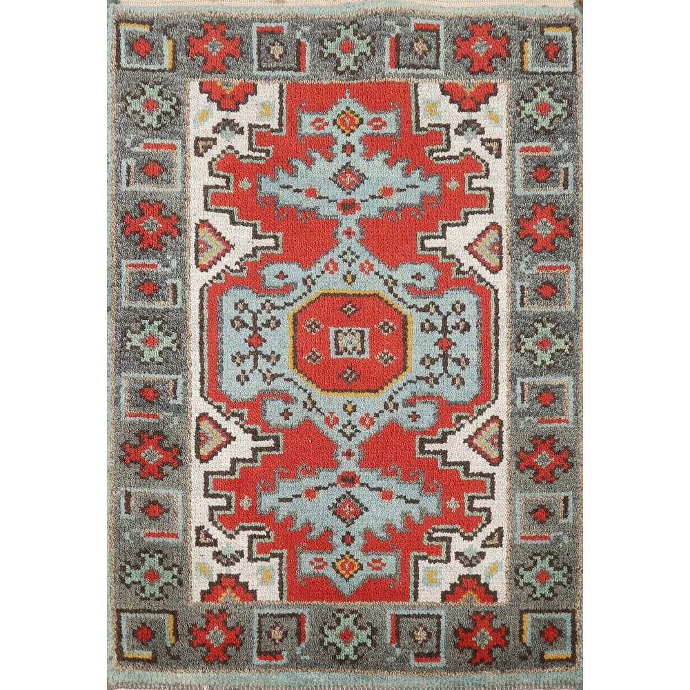 Hand Knotted Oriental 100% Wool Carpet Traditional Geometric Red Viss Area Rug - 3' 0'' X 2' 0''