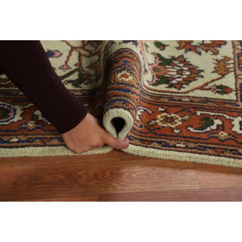 Light Green Heriz Serapi Indian Accent Rug Handmade Wool Carpet - 3'10" X 6'3"