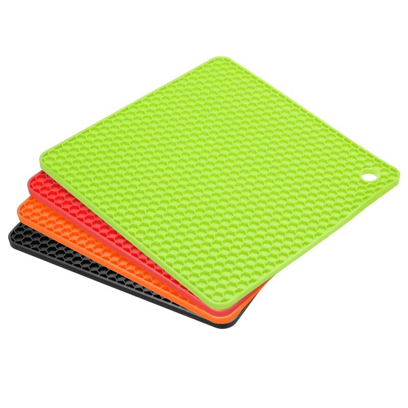 4pcs Silicone Pot Holder Trivet Mat Hot Pads-Black/Green/Orange/Red - Black/Green/Orange/Red