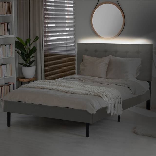 Madison Upholstered LED-lit Platform Bed Frame with USB Power Outlets