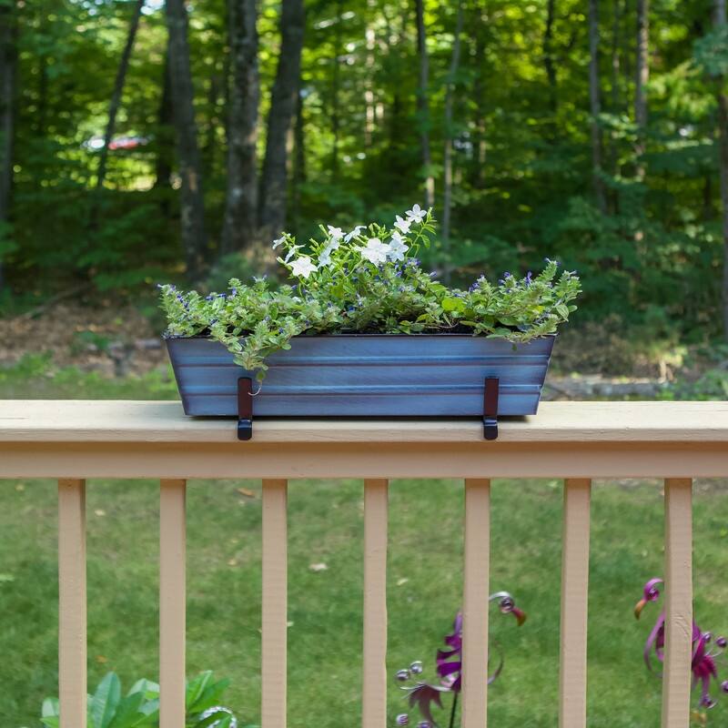 Achla Designs Small Galvanized Steel Flower Box Planter With Brackets for 2 x 6 Railings, 22 Inch Wide