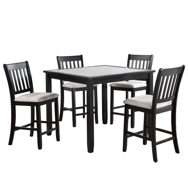 Nick 5 Piece Counter Height Dining Table and Chairs Set, Black, White