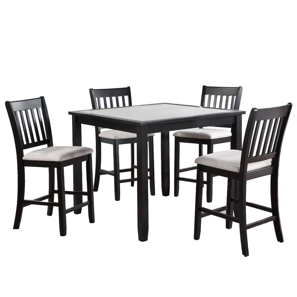 Nick 5 Piece Counter Height Dining Table and Chairs Set, Black, White