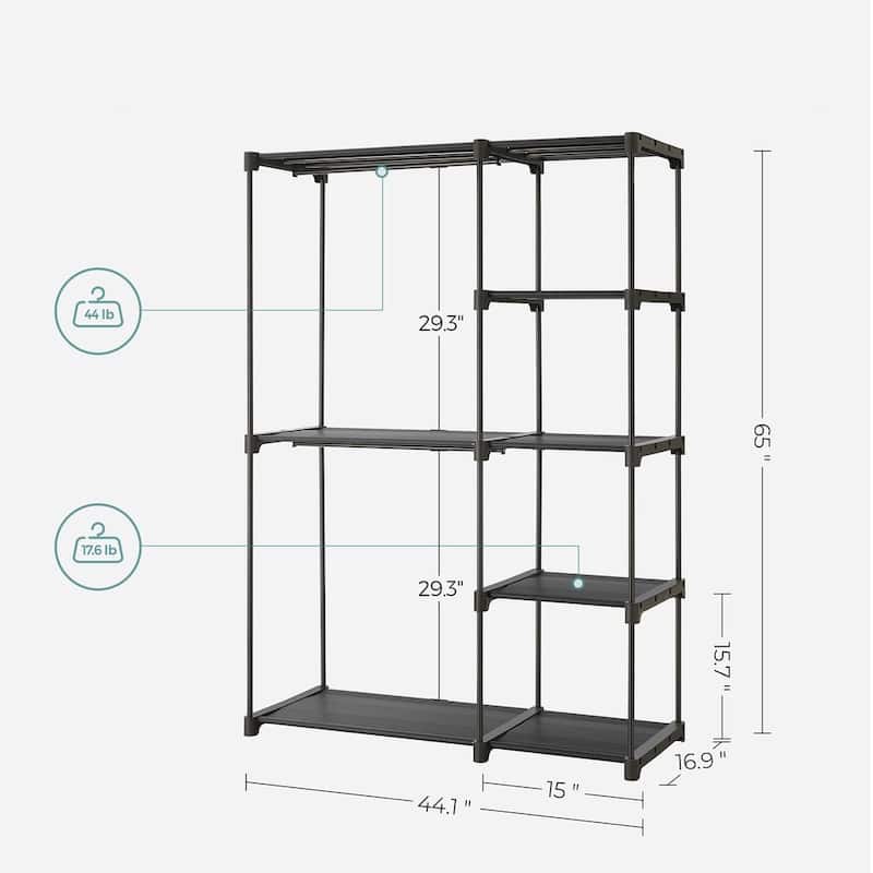 Freestanding Closet Organizer with Adjustable Shelves, Dual Hanging Rods and Storage Drawers