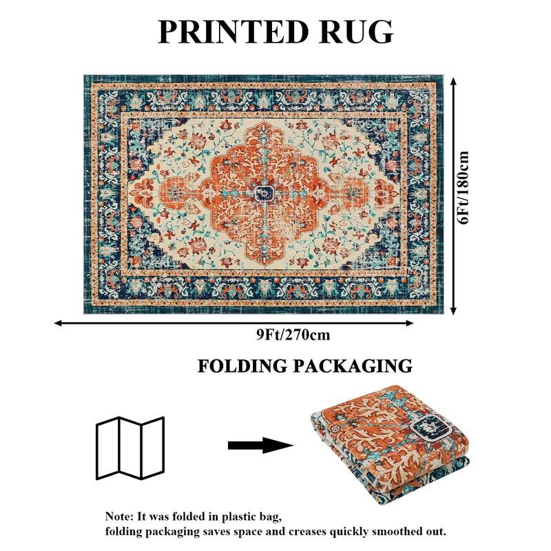Boho Vintage Area Rug Machine Washable Low Pile Soft Floor Carpet