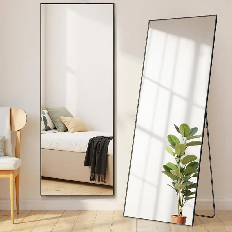 Mirror Full Length, Upgraded 21"x64" Body Wall Mirrors with Shatter-Proof Glass, Floor Standing, Hanging or Leaning - Black