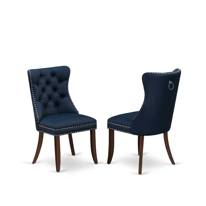 Parsons Dining Chairs Set of 2 - Navy Blue Faux Leather Upholstered Chairs with Nailhead Trim