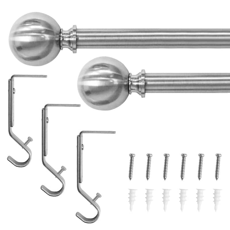 3/4" Drapery Single Curtain Rod Set with Classic Sphere Finials_Brushed Nickel - Silver - 66"-120"