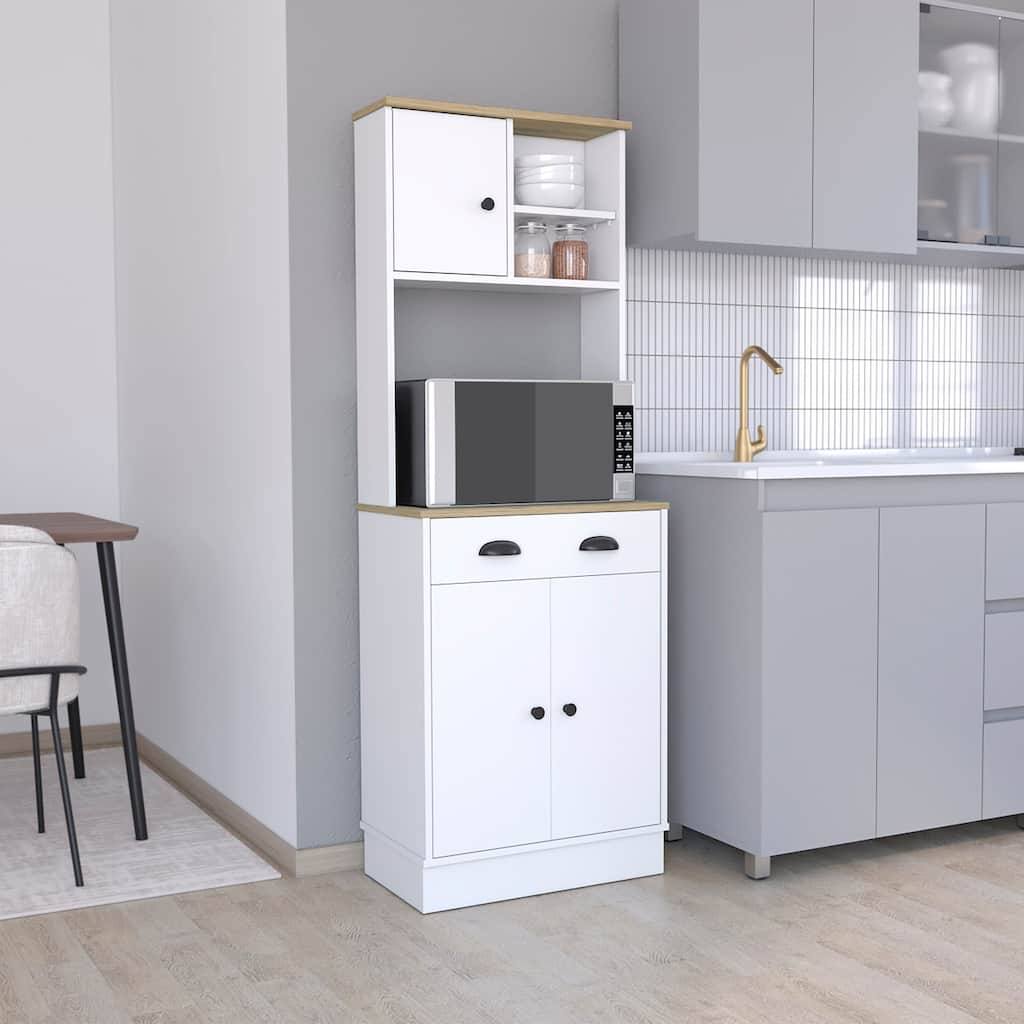 TUHOME Albany Kitchen Pantry with 2 Cabinets, 2 Open Shelves, and Drawer - N/A