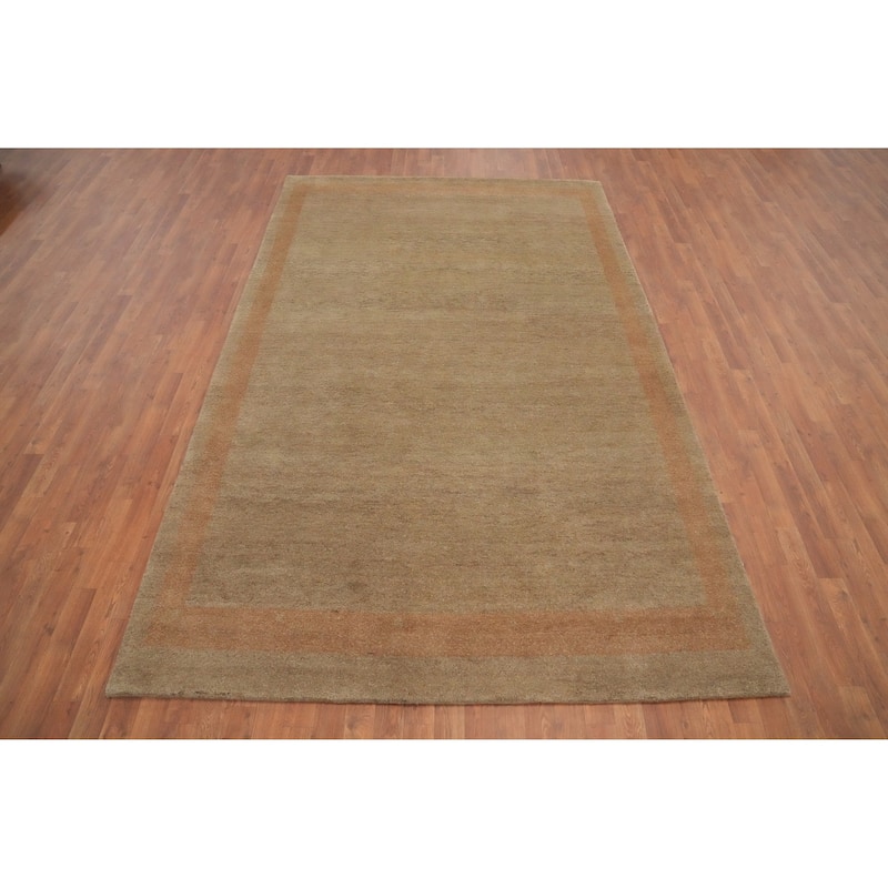 Hand Knotted Oriental 100% Wool Carpet Modern Bordered Brown Gabbeh Area Rug - 9' 11'' X 6' 4''