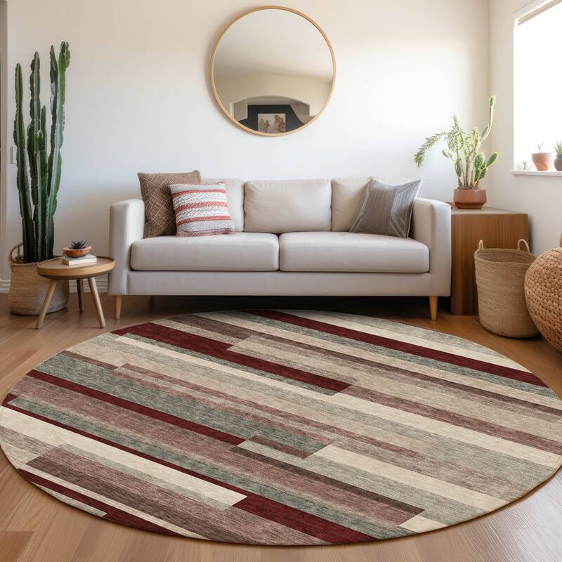 Premium Washable Super Soft Mosaic Stripe Mayfield Rug - Merlot - 8' x 8'
