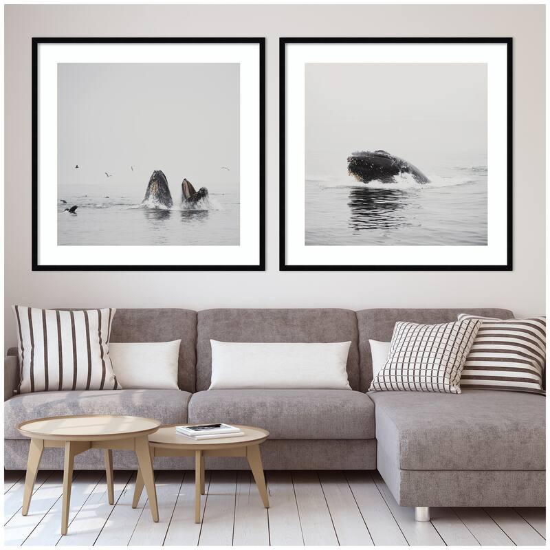 Kate and Laurel Humpback Whale 2 Piece Framed Wall Art Print Set by Laura Evans