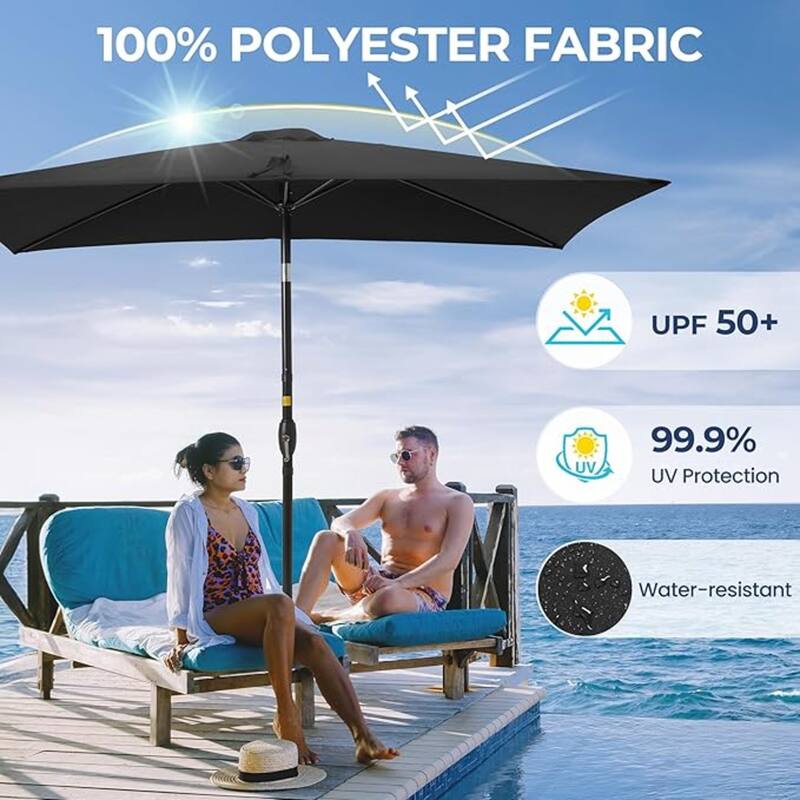 6.5 foot patio umbrellas uv and waterproof blue Sofucor 6.5 x 10 ft Rectangular Patio Umbrella with Crank,Tilt,UV-Resistant Canopy for Pool,Backyard & Patio