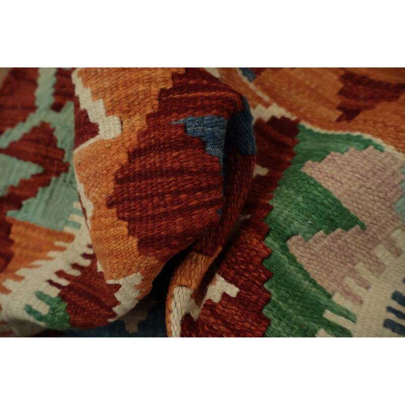 Hand Woven Oriental 100% Wool Carpet Southwestern Geometric Multi-Colored Kilim Area Rug - 3' 3'' X 2' 3''