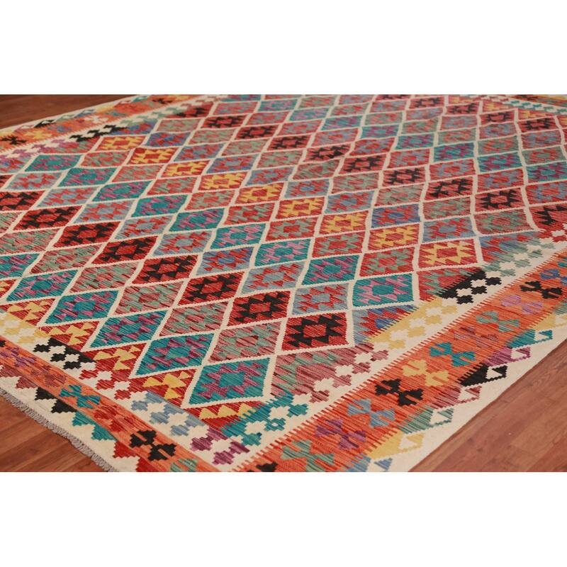 Reversible Kilim Area Rug Hand-Woven Oriental Wool Carpet - 10'3"x 12'6"