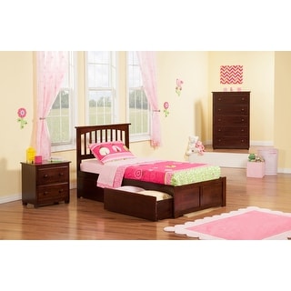 Mission Twin Platform Bed with Footboard and 2 Drawers in Walnut