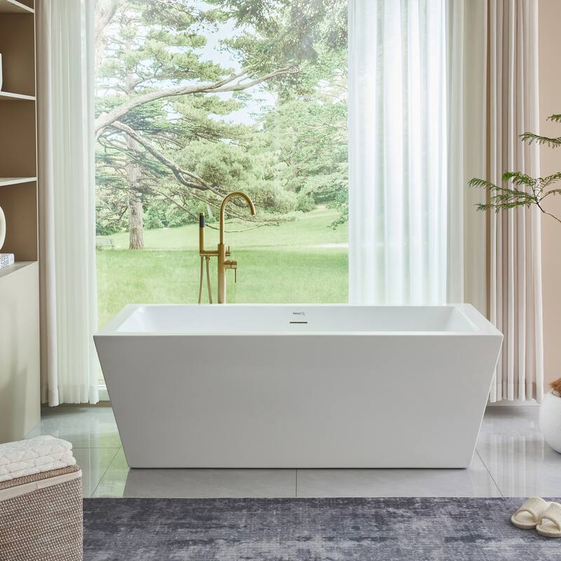 Vanity Art 67" Acrylic Freestanding Soaking Bathtub - White/Integrated Overflow