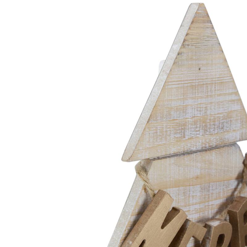 Wooden Tree "Merry and Bright" Christmas Decoration - 23" - Gold and Red