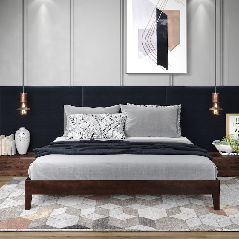 King Size Wood Platform Bed with 28-Slat Support System - Brown
