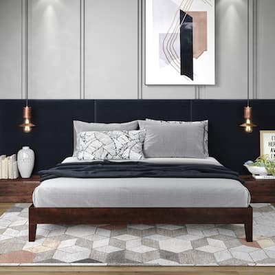 King Size Wood Platform Bed with 28-Slat Support System