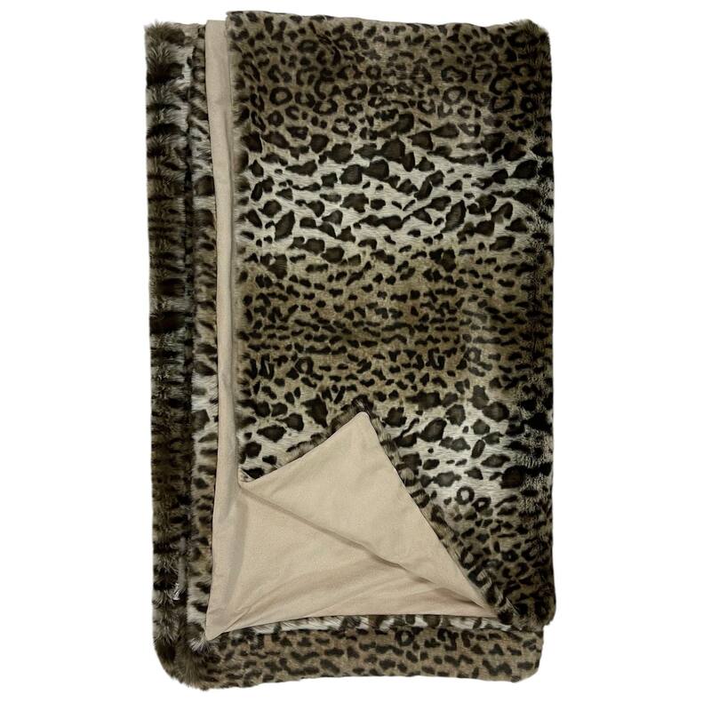 HomeRoots 60" X 86" Brown And Dark Brown Leopard Faux Fur Throw Blanket