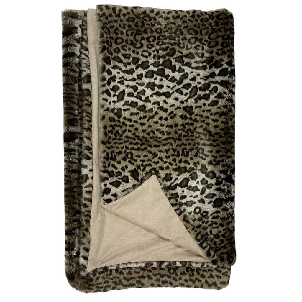 HomeRoots 60" X 86" Brown And Dark Brown Leopard Faux Fur Throw Blanket