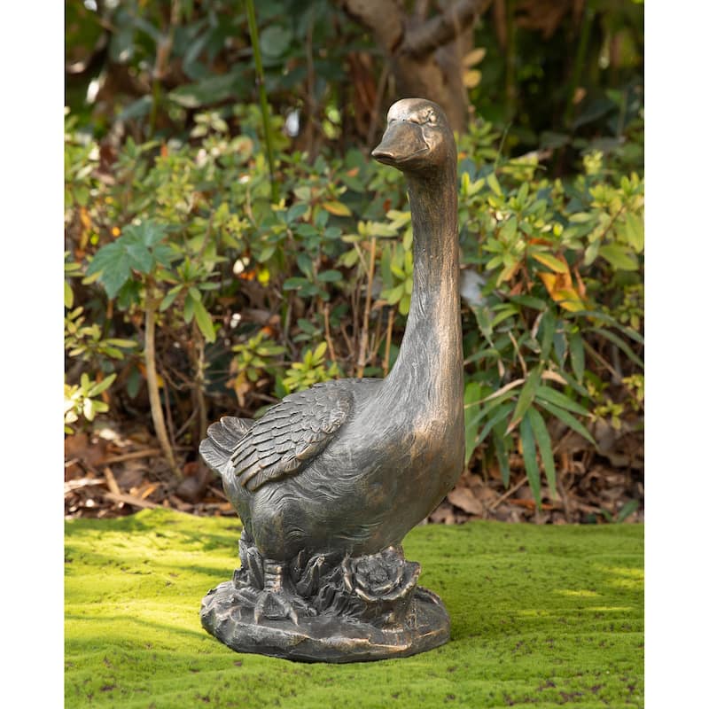 Glitzhome 20"H MGO Faux Bronze / White Goose Garden Statue