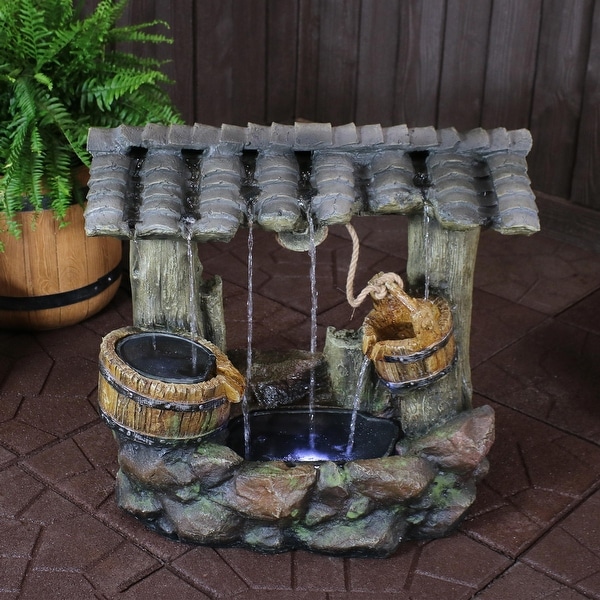 Sunnydaze Enchanted Wishing Well Outdoor Water Fountain with LEDs - 25-Inch