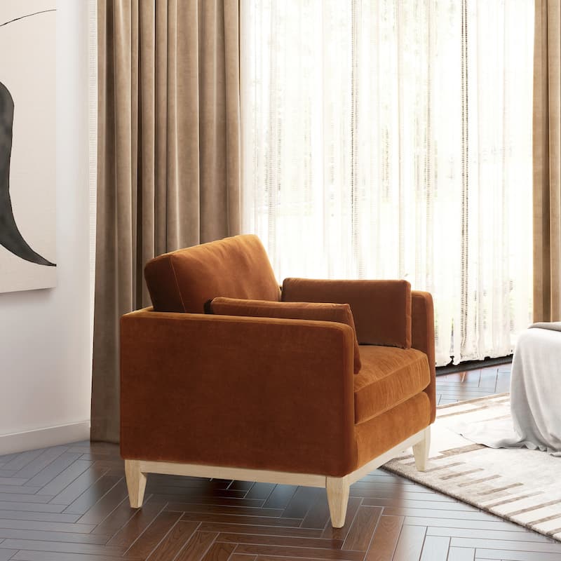 Knox 36" Modern Farmhouse Loose Pillow-Back Arm Chair - Single - Burnt Orange Performance Velvet
