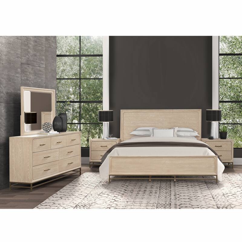 Furniture of America Drayden 5-Piece Light Oak Solid Wood King Panel Footboard Platform Bedroom Set - Light Oak