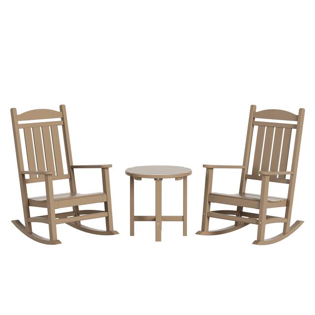 Laguna 3-Piece Weather-Resistant Rocking Chairs with Side Table Set - Weathered Wood