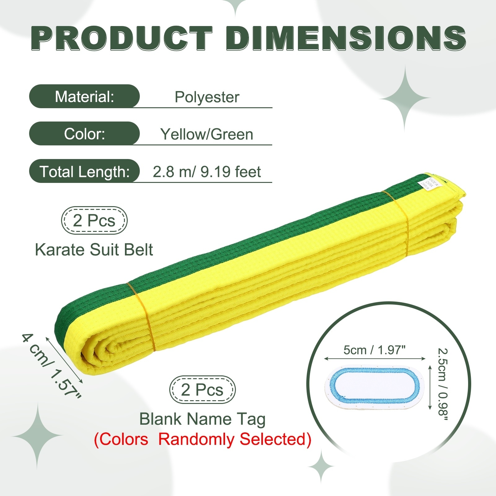 Karate Belt, Martial Arts Ranking Belts with Name Tag Solid Cotton Double-Layered Core Long Soft Uniform Training