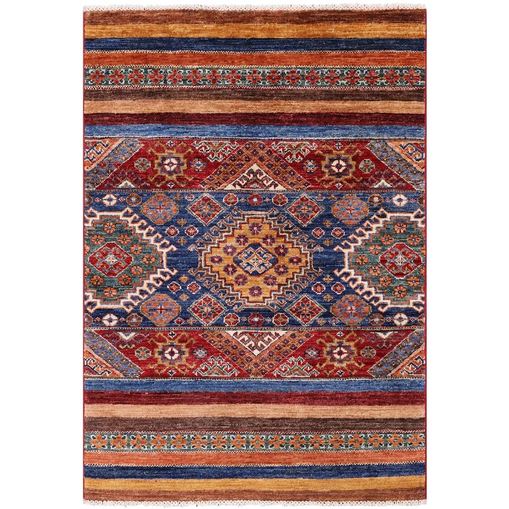 Golden Nile Khorjin Persian Gabbeh Hand Knotted Wool Rug - 2' 8" X 3' 11"