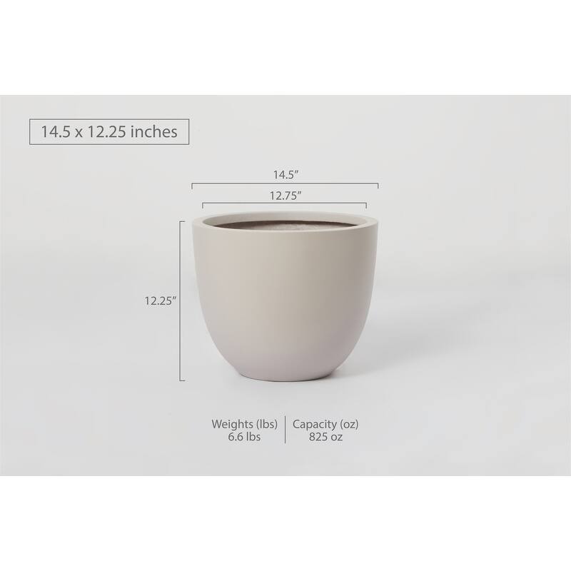 Indoor/Outdoor Large Nordic Minimalist Fiberstone Lightweight Round Planter Pot - 17, 14, 11 inch Matte Finish