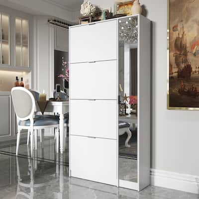 Shoe Cabinet Vertical Shoe Rack with Attached Mirror Compact Design - 31.5"X61.2"