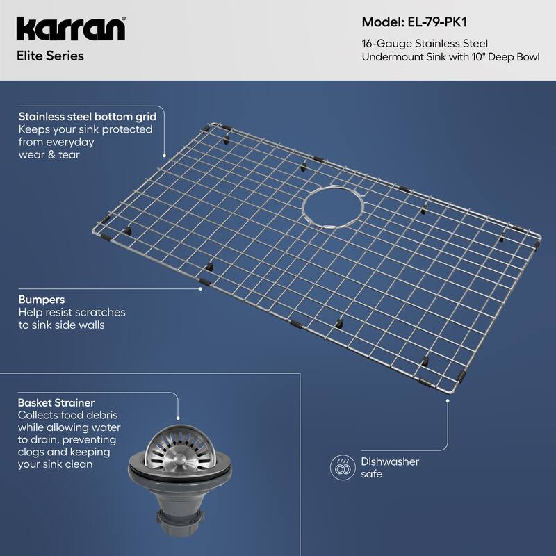 Karran Elite 32" Undermount 16 Gauge Single Bowl Stainless Steel Kitchen Sink