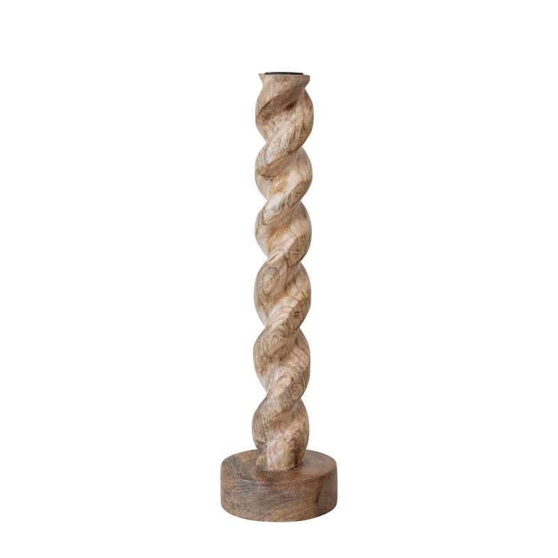 Hand-Carved Mango Wood Twisted Taper Candle Holder - 14"H - Natural - 14"H