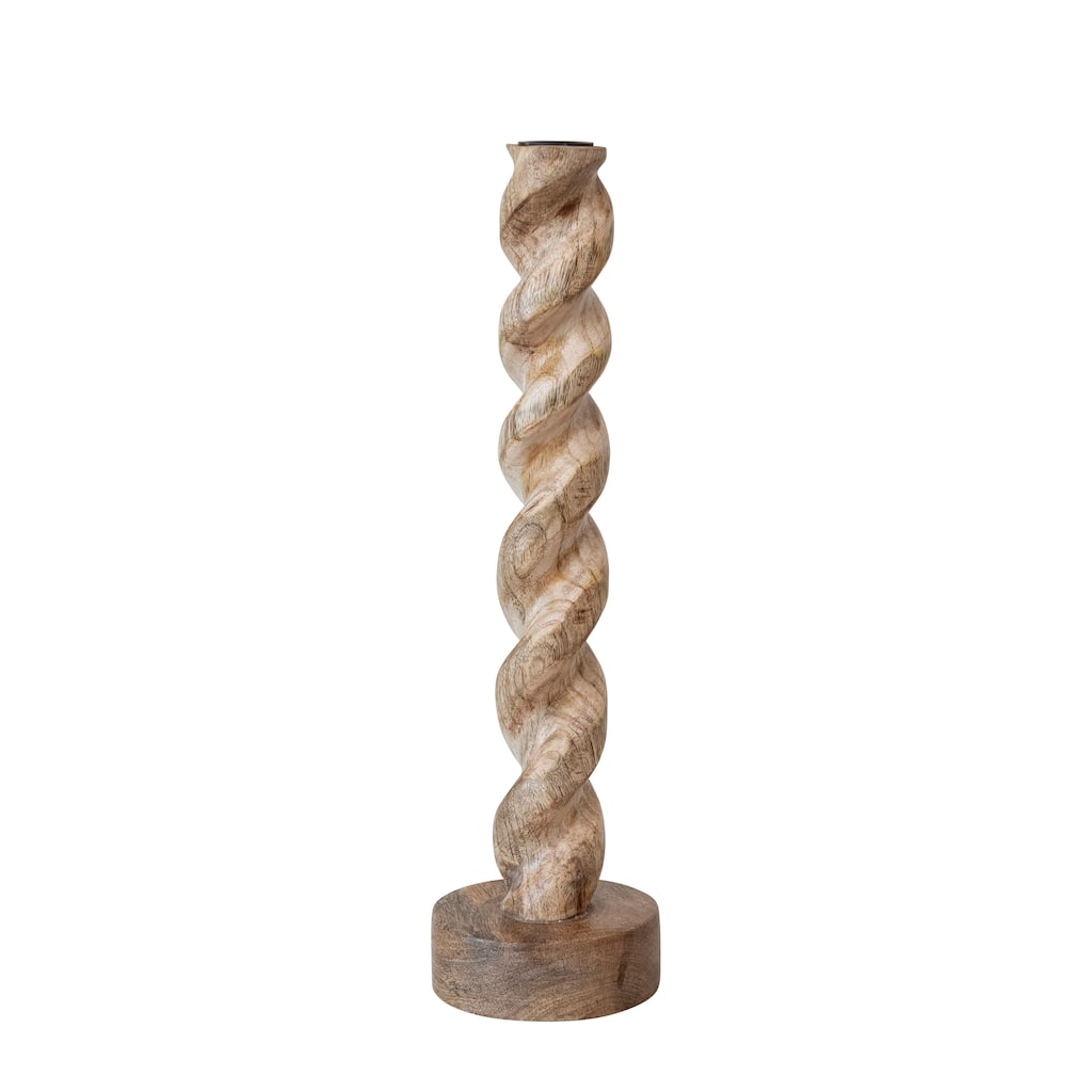 Hand-Carved Mango Wood Twisted Taper Candle Holder - 14"H
